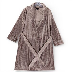 Soma Plush Fleece Robe S/M Taupe Animal Print Shawl Collar Belted Cozy Lounge